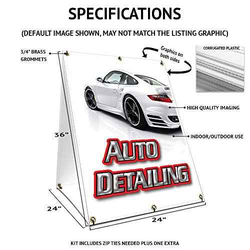 Detailing and Car Wash 24" x 36" A-Frame Sidewalk Sign| Advertise Your Business | Images On Both Sides | Auto Detailing Hand Detail | Made in The USA