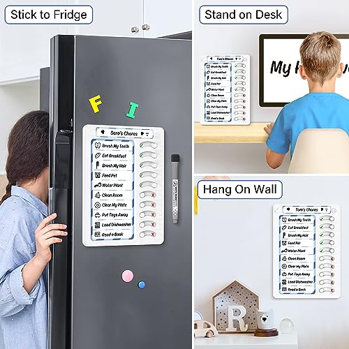 KAQUBE Blue Kids Chore Chart Dry Erase Task Board with 10 Sliders, Magnetic Marker, 9.77x7.01in