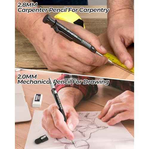 Nicpro 27 Pack Carpenter Pencils for Woodworking, Construction Mechanical Pencil with 100 Refill, Automatic Center Punch and Carbide Scribe Carpenter Tool, Construction Pencil for Carpenters Marking