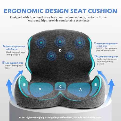 Extra Thick & Large Office Chair Cushion,3.75 lbs Back and Seat Cushion for Tailbone Pain Relief,Raised Seat Cushion Edge and Thickened Lumbar Support,Suitable for Office and Home Seat