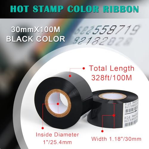 Chudeng 10 Rolls 30mm x 100m Black Thermal Transfer Ribbon Resin for Coder Printer Machine, Black Color Ribbon for Coding Machine