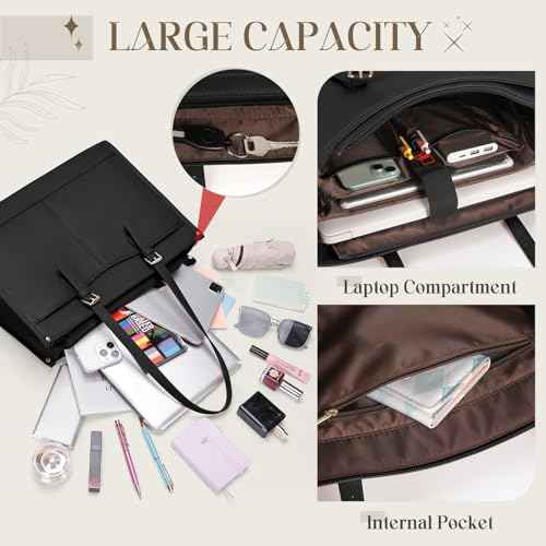 Lunch Tote Bag for Women 15.6 Inch Laptop Bag with Insulated Lunch Compartment Leather Quilted Computer Tote for Teacher Work
