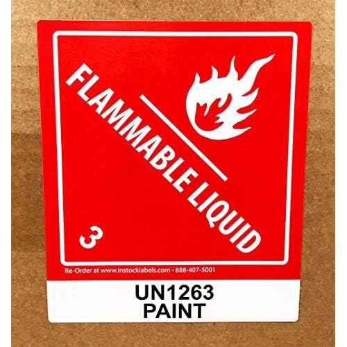 Hazard Class 3 D.O.T. UN1263 Paint Flammable Liquid Labels 4 x 4 3/4 Inch Square 500 Adhesive Labels