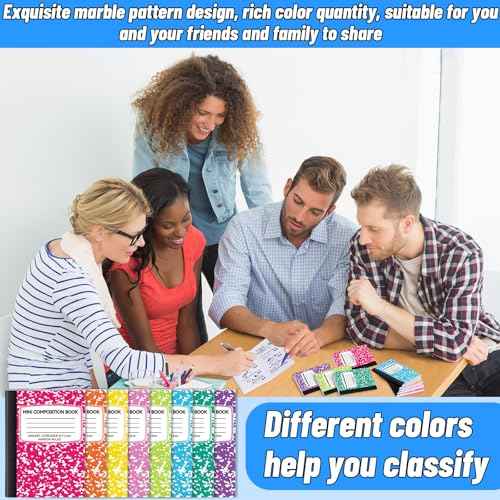 72 Pack Mini Composition Notebooks Bulk College Ruled Half Composition Notebook Narrow Ruled Small Pocket Marble Journal 8 Colors-4.5" x 3.25"-60 Sheets for Kids Students Office School Supplies