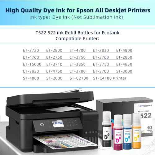 10 Bottles 522 Ink Refill Bottles for Ecotank ET-2800 ET-2720 ET-2803 ET-4700 ET-4800 ET-4810 ET-2400 ET-2840 Printer (Not Sublimation Ink)