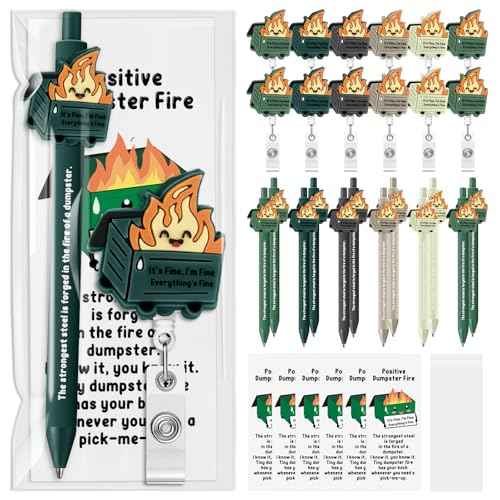 48 Sets Dumpster Fire Gifts Nurse Practitioner Appreciation Funny Ballpoint Pens Badge Reel Retractable Bookmarks Rad Tech Week Gifts for Nurse Practitioner Staff Coworkers Christmas Party Favors