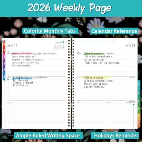 2026 Planner - Planner 2026 Weekly and Monthly, Jan.2026 - Dec.2026, 9" x 11", Weekly Monthly Planner 2026 with Colorful Tabs, Twin-wire Binding, Back Pocket - Black