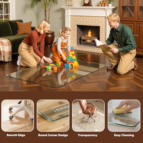 Antok Carpet Chair Mats, 48" x 32" Chair Mat for Carpet & Hardwood Floors, Heavy Duty 1/6" Tempered Glass Mat for Smooth Rolling, Home & Office Use, Clear