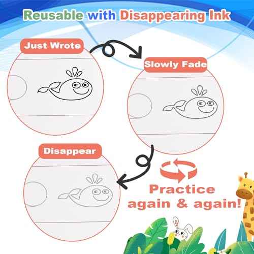 Magic Grooved Practice Copybook for Kids 3-8 - 6 Reusable Handwriting Practice Books with Pens | Letter & Number Tracing, Math & Drawing | Preschool & Kindergarten Workbook Set