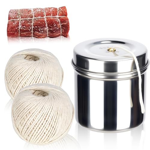 Kitchen Twine with Stainless Steel Dispenser – 2 Rolls, 12-ply Cotton Butchers Twine