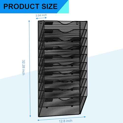 10 Pockets Mesh Hanging Wall File Holder Organizer Wall Mounted Paper Magazine Rack, Black
