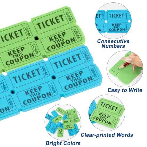 MAQIHAN 800PCS Double Roll Raffle Tickets - 50/50 Raffle Tickets Perforated Line Consecutive Numbers Tearable Writable Suitable for Raffles, Events, Carnivals, Entry, Lottery, Prizes