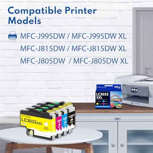 LC3033XXL Ink Cartridges Super High Yield Compatible with MFC-J995DW MFC-J805DW MFC-J815DW J995DWXL J805DWXL J815DWXL Printer Replacement for Brother LC3033 XXL LC3033 Ink Cartridge (4 Pack)