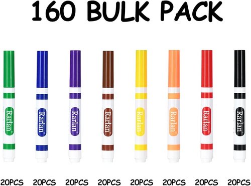 Rarlan Washable Markers - Bulk Pack of 160, 8 Vibrant Colors for Kids' Creative Fun