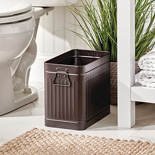 mDesign Decorative Retro Vintage Farmhouse Rectangle Metal Small Trash Can Wastebasket, Garbage Container Bin with Handles for Bathrooms, Powder Rooms, Kitchens - Oscar Collection, Bronze