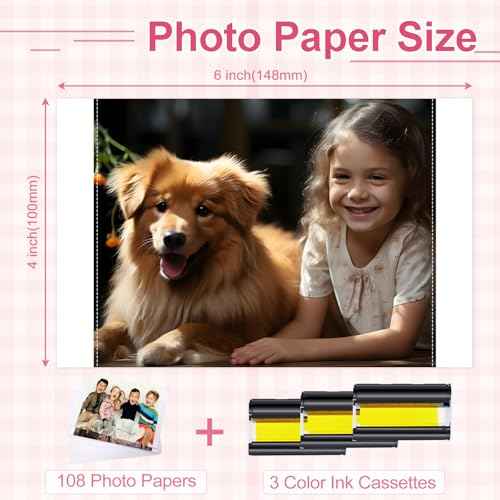 Compatible for Canon Selphy CP1500 CP1300 Ink and Paper 4x6 KP-108IN KP108IN Compatible with Selphy CP CP910 CP780 CP760 CP1200 CP740 CP1000 Printer 108 Sheets Photo Paper 3 Color Ink Cartridges Set