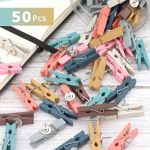 50 Pcs Wooden Clips Push Pins Tacks for Cork Board Artwork Morandi – JOANCÉE