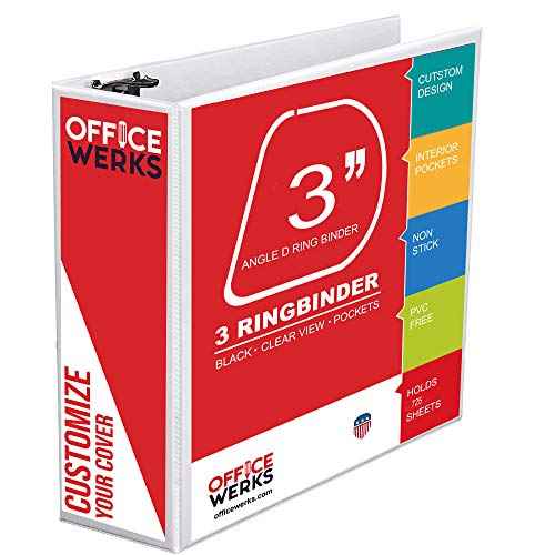 3 Ring Binders, 3 Inch Angle D-Rings, White, 4 Pack, Clear View, Pockets