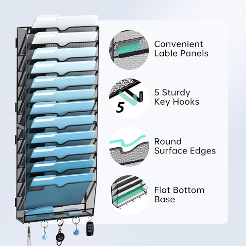 SUPEASY Black 13-Tier Hanging Wall File Organizer with Hooks - Office Storage