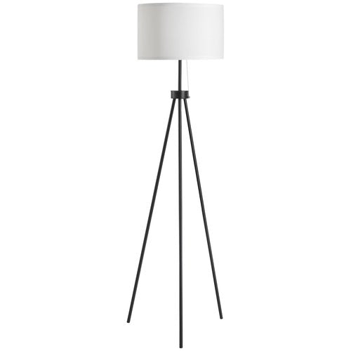 HOMCOM 59.75" Tripod Floor Lamp with Pull Chain Standing, Fabric Lampshade E26 Lamp Holder Steel for Living Room, Bedroom, Office, Black