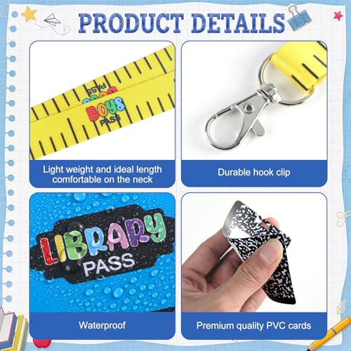 24 Pack School Hall Pass Lanyards with PVC Composition Notebook Design for Students & Teachers