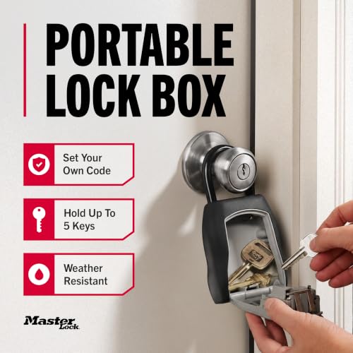 Master Lock Portable Key Lock Box 5400EC, Weatherproof Combination Safe, 1 Pack, Black