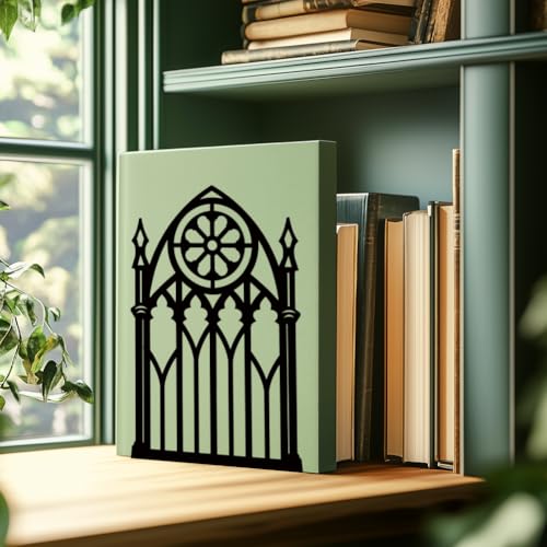 BEUNITONE Gothic Gate Book Ends Decorative Metal Shelving Organizer for Heavy Books