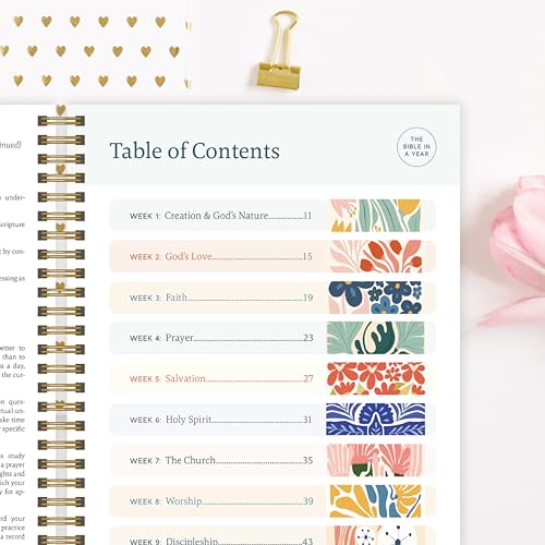 Floral Spiral Bible in a Year Study Guide, 52-Week Christian Devotional