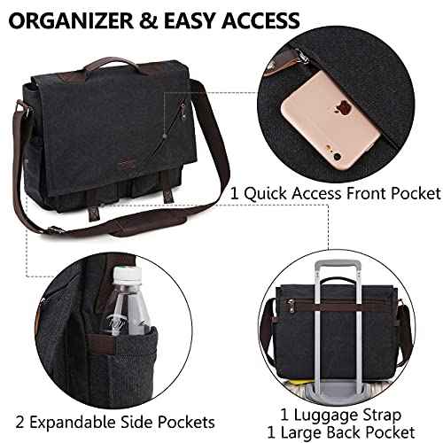 Messenger Bag for Men,Vintage Water Reistant Canvas 17 Inch Laptop Bag Satchel Shoulder Bag Gray