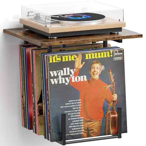 Vinyl Wall Mount, Record Player Stand Wall Mounted, Vinyl Record Storage for Turntable Stand, Records Player Stand with Storage, Compact Turntable Only Under 15.75" x 12.6"