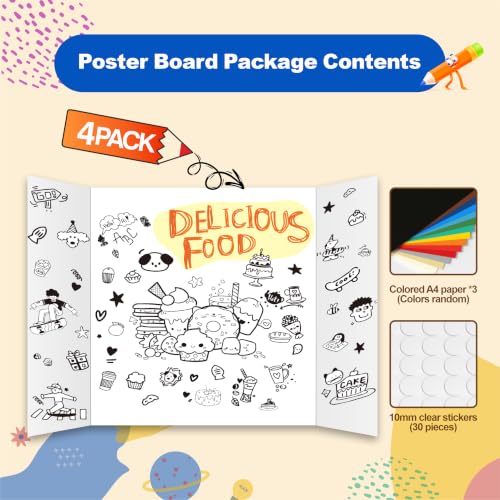 BXIHUR 4-Pack Small Tri-Fold Poster Boards 21.5x14 Inches with Sticky Accessories