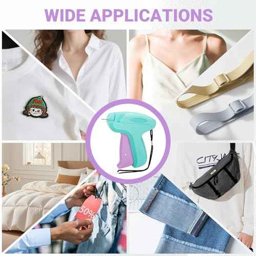 Stitch Gun for Clothes - Handheld Quick Clothing Fixer - Tagging Gun for Clothing, Sewing Kit - Includes 6 Fine Needles, 1000 Black & 1000 White Fasteners (Purple Green)
