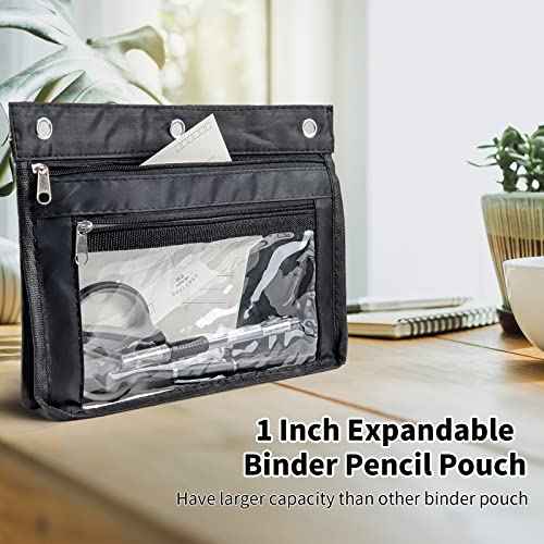 YoeeJob 36 Pack 1 Inch Expandable Zipper Pencil Pouches with Clear Window for 3 Ring Binder, Suitable for School & Office(Black)