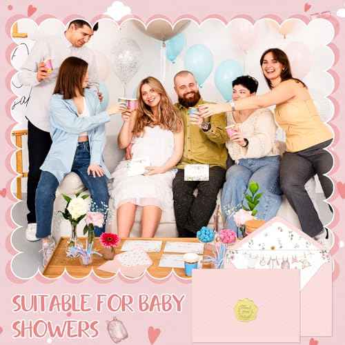 50 Pack Pink Baby Shower Thank You Cards with Envelopes and Stickers for Girl, Thank You Notes with Envelopes Set Bulk, Blank Greeting Cards for Birthday Baby Shower Party