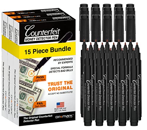 Dri Mark 15 Pack Counterfeit Bill Detector Marker Pens Made in USA, Money Fake Money Checker