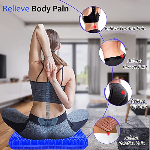 Helishy Gel Seat Cushion 2in Extra Thick 16.5 x 14.5 x 2 Blue for Office Chair Home Car Pain Relief