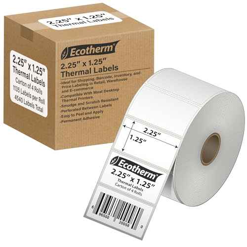 2.25" x 1.25" Thermal Labels | 4 Rolls | 4540 Labels | fits Zebra, Munbyn, Rollo, Godex, Arkscan, iDPRT, Offnova Thermal Label Printers and More | Blank White Adhesive Stickers by Ecotherm