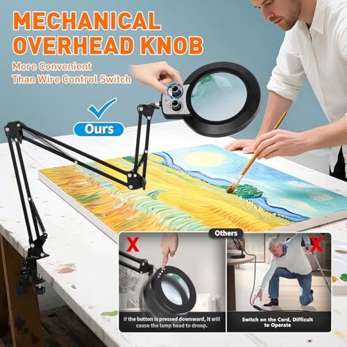 KIRKAS 12X Magnifying Glass with Light & 35 Inch Clamp Stand, Extra-Long Arm