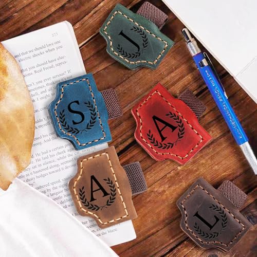 Bygone Mark Bookmark with Pen Holder, 26 Letters Name Initial Personalized Magnetic Bookmarks, Leather Book Mark for Men Women, Travelers Accessories, Teachers Readers Book Lovers Gifts (Red, A)