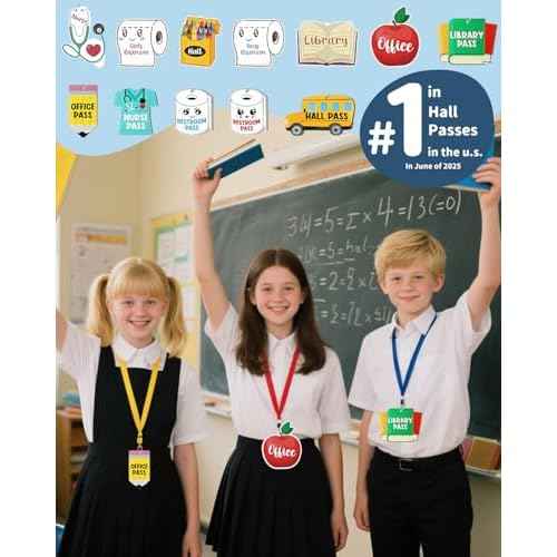 12Pcs Cute Acrylic Hall Passes for Classrooms with Lanyards, Durable Bathroom Passes for Classrooms, Nurse, Office, Library Passes, Teacher Essentials for Classroom Organization
