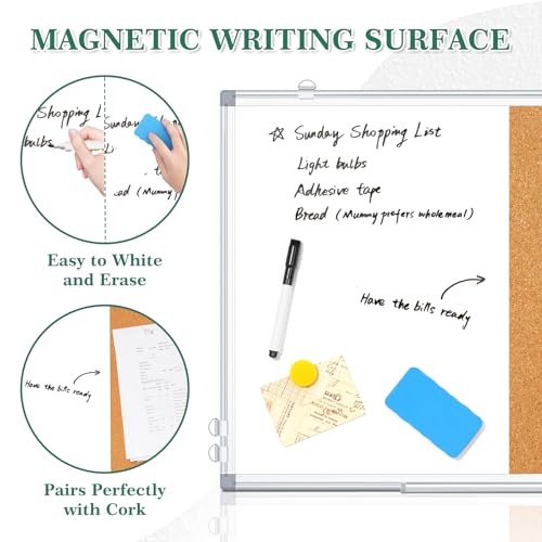 AMUSIGHT 36x24 Silver Double Sided Magnetic White & Cork Board Combo