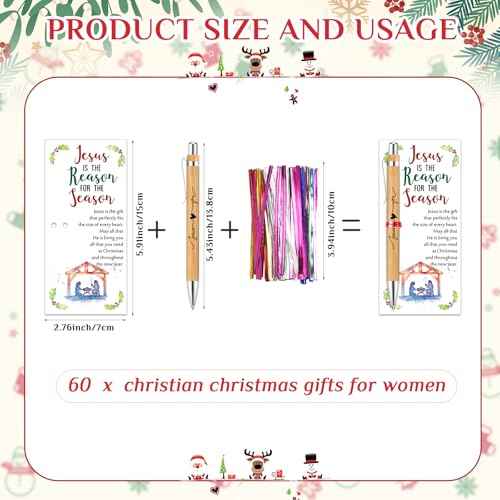 60 Sets Christmas Christian Gifts Jesus Loves You Bamboo Christian Pens Retractable Bible Verse Pens Bulk with Religious Christmas Cards Church Gifts for School Women Men