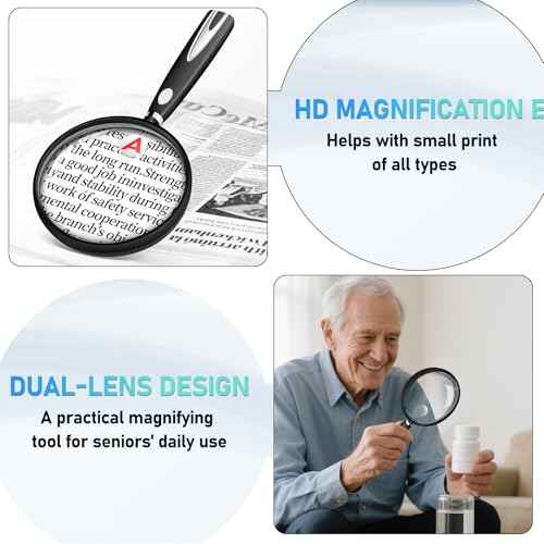 10X 30X Magnifying Glass for Reading, Handheld Magnifier for Reading, 90mm Magnifying Glass Scratch Resistant Lens, Soft Handle for Close Work Book Newspaper Nature Exploration, Hobby