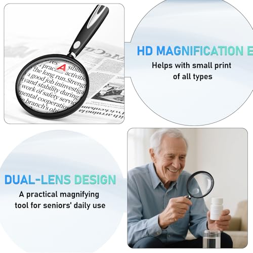 Black 10X-30X Handheld Magnifying Glass 90mm for Reading & Crafts