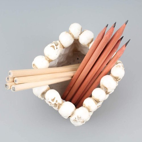 UnionKK Skull Pencil Holder - Skeleton Pen Storage Organizer for Office Desk, Makeup Brush Holder, E-8556, 12x12x10 Inch