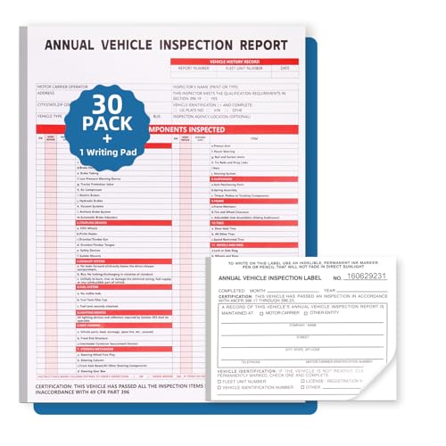 REKZOWN 30-Pack Annual Vehicle Inspection Report Forms with 3-Ply Carbonless Paper