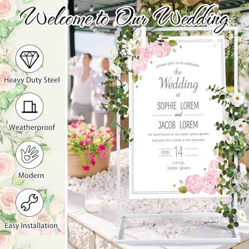 Wedding Welcome Sign Stand 50¡±x30¡±x20¡± Welcome to Our Wedding Sign Holder with 2 Leather Straps Easel Stand for Signs Metal Display Poster Holder for Ceremony Party(White)