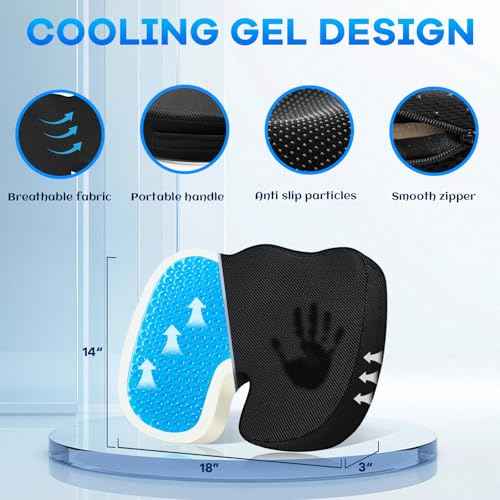 Gel-Infused Seat Cushion & Memory Foam Lumbar Pillow Set,Non-Slip Bottom£¬Breathable Mesh Cover£¬Portable Handle - Ergonomic Support for Office Chair Cushion, Car Seat Cushion and Wheelchair£¬Black
