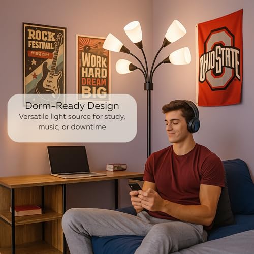 LIGHTACCENTS Multi-Head 5-Light Floor Lamp, Adjustable Standing Lamp with 3-Mode Switch, White Acrylic Shades, Black Finish, Perfect Floor Lamps for Living Room & Bedroom Room Lights
