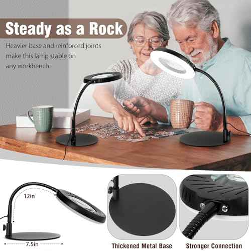 10X Magnifying Glass with Light and Stand, 5 Color Modes Stepless Dimmable LED Desk Lamp, Adjustable Flexible Gooseneck Lighted Magnifier Hands Free for Close Works, Crafts, Hobby, Reading, Painting